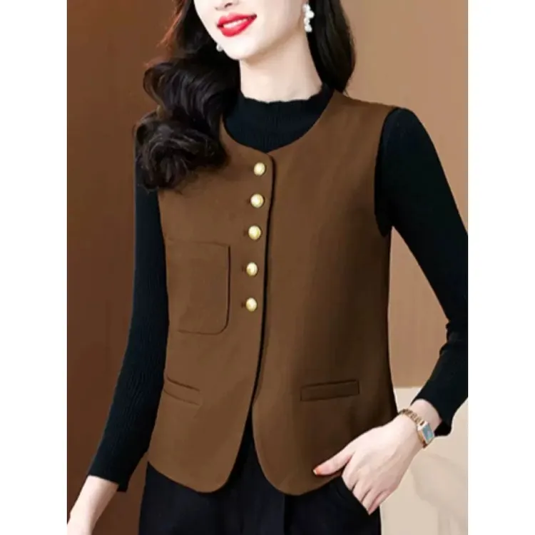 复古无袖西装马甲女士春秋冬新款坎肩上衣背心外搭宽松小马夹外套