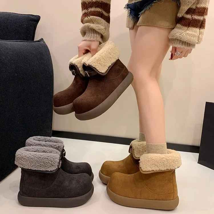 时尚雪地靴女款厚底皮毛雪地靴加厚秋冬短靴棉靴冬季加绒棉鞋