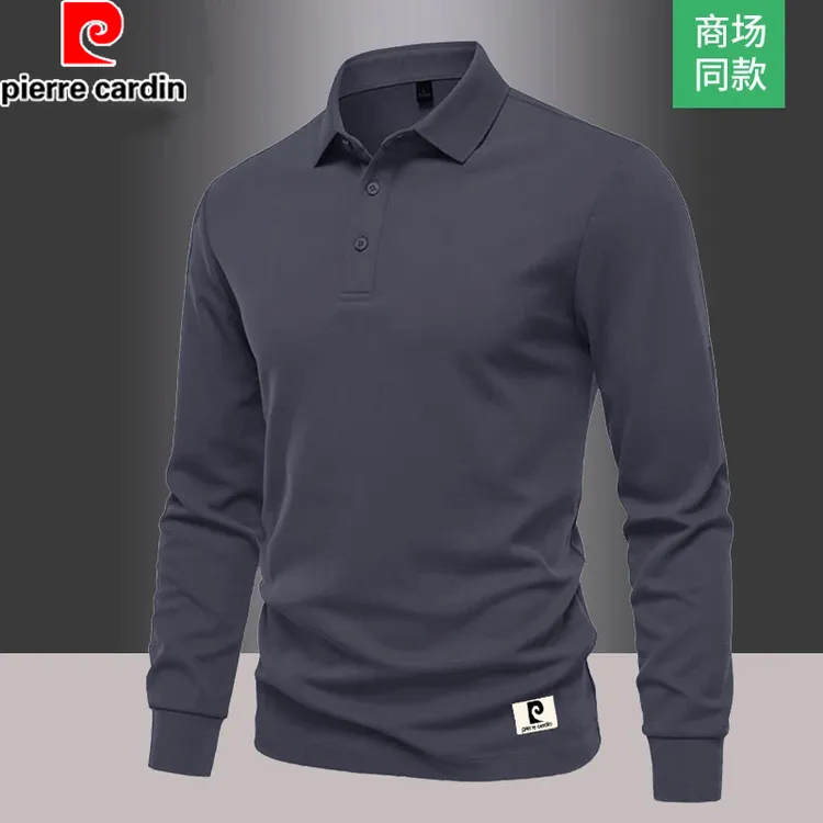 皮尔卡丹polo衫男士长袖春秋季翻领商务休闲上衣卫衣纯色高端T恤