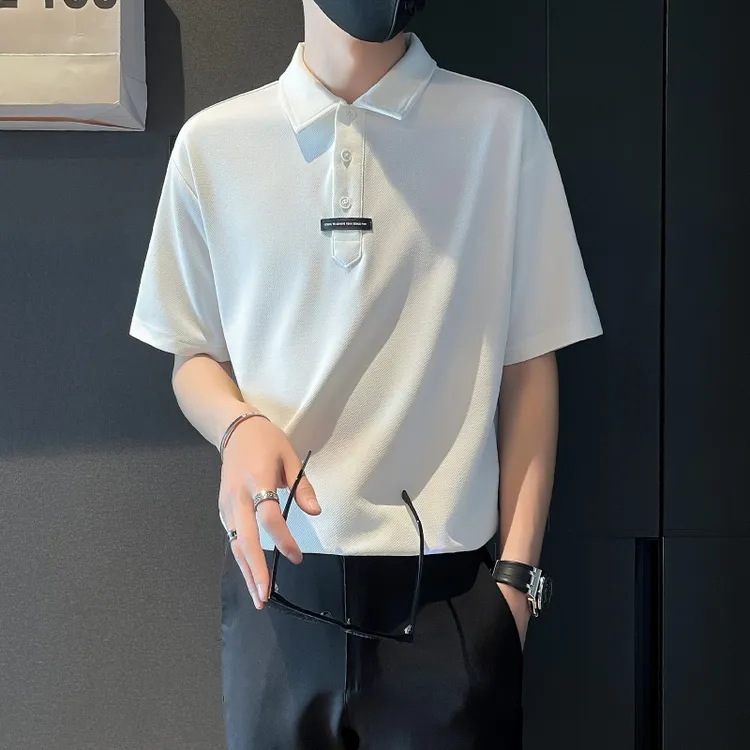 T恤男款爆款2025新款夏季潮牌翻领POL0衫字母贴标男士休闲半截袖