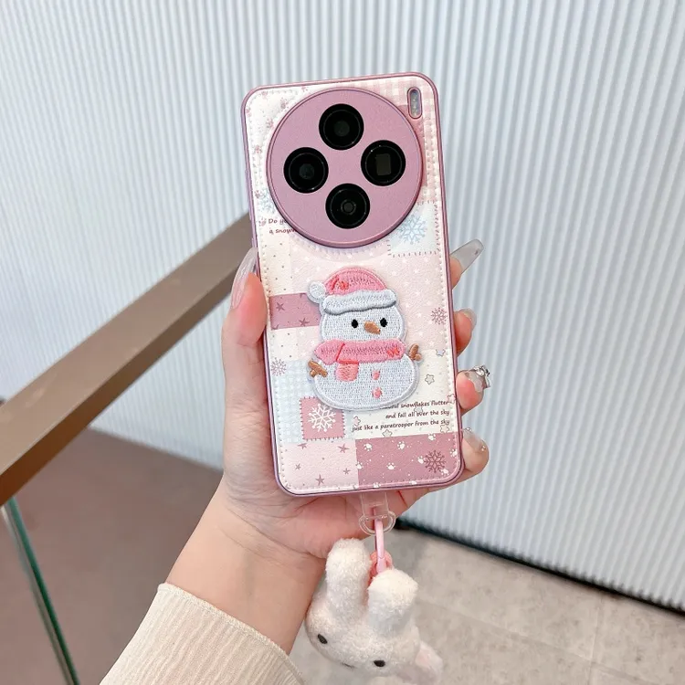 皮纹可爱刺绣雪人适用苹果手机壳华为荣耀vivo小米oppo防摔保护套