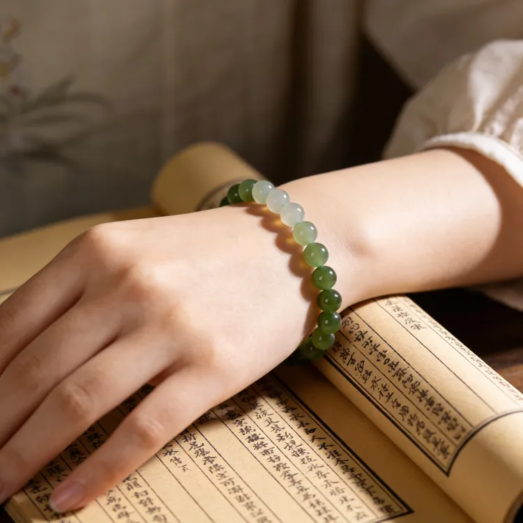 单圈和田玉渐变圆珠玉珠素圈卡6MM女士时尚百搭玉手串多样性发一