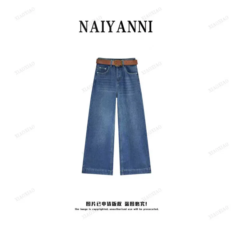 神牛裤【小小专属】冬季高腰加绒宽松显瘦经典色复古阔腿女牛仔裤XX