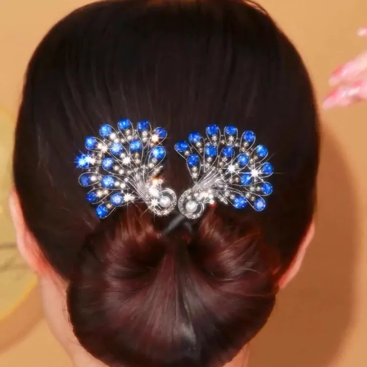 【轻奢发饰】感复古孔雀发夹女后脑勺花苞头盘发器扭扭夹子头饰