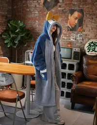 2025爆款双层睡衣冬天时尚舒适冬季连帽可外穿家居服男女同款
