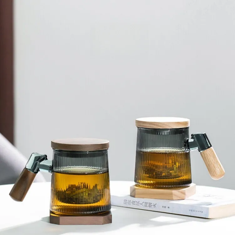 防烫耐热透明泡茶杯带盖过滤简约加厚创意网红家用大容量高硼硅玻