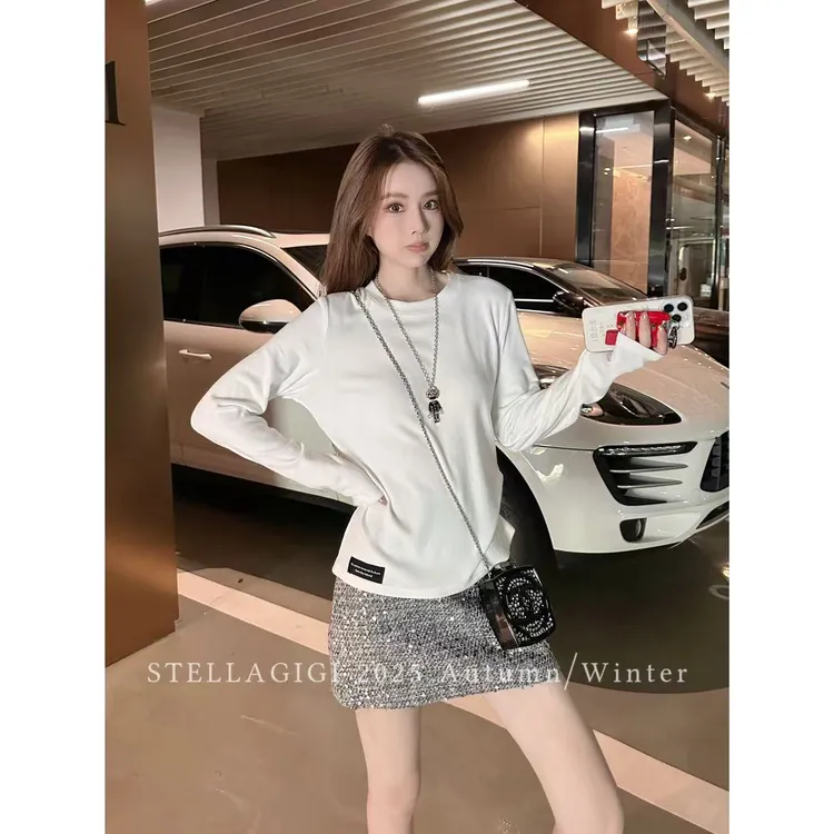SG / 杨依姗 AW叠穿搭配 双面磨毛贴标长袖T恤T-20252089