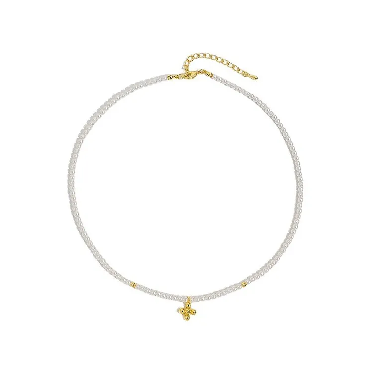 黄铜仿珍珠项链 气质锁骨链简约设计 珠珠短款项链法式复古轻奢