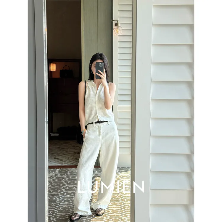 【LUMIEN】欧若风简约通勤小polo领白色无袖背心吊带开衫LX5CHH010