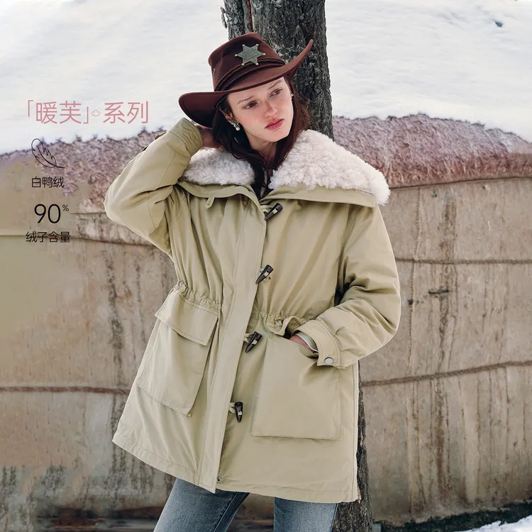 MISSCOCOON可可尼领派克服女2025秋冬新款中长款鸭绒羽绒服