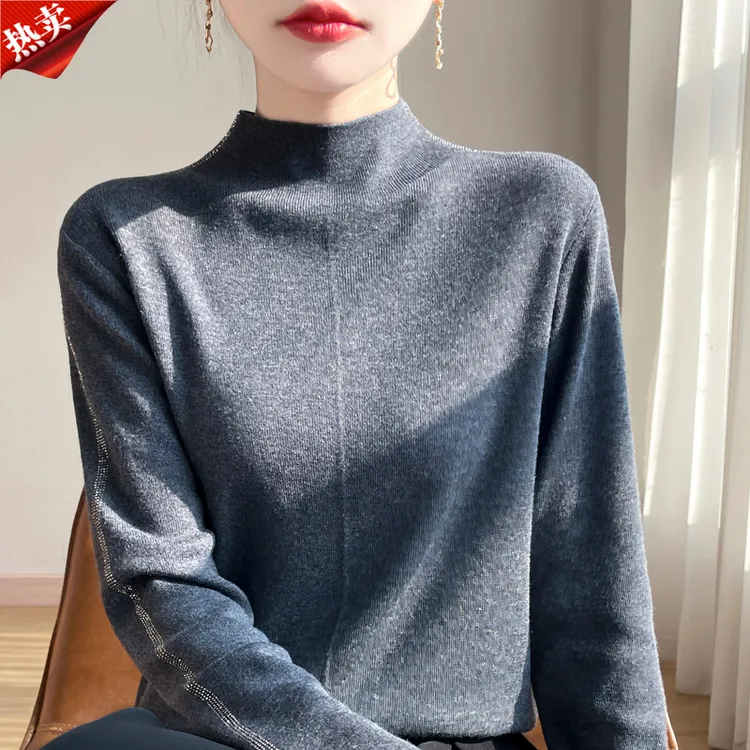 哥弟阿玛施正品新款通勤简约风百搭烫钻羊毛衫秋冬时尚洋气打底衫