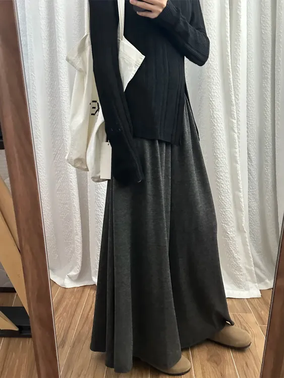 慵懒风糯米阔腿裙裤女秋冬新款大码女装宽松显瘦垂感松弛感休闲裤