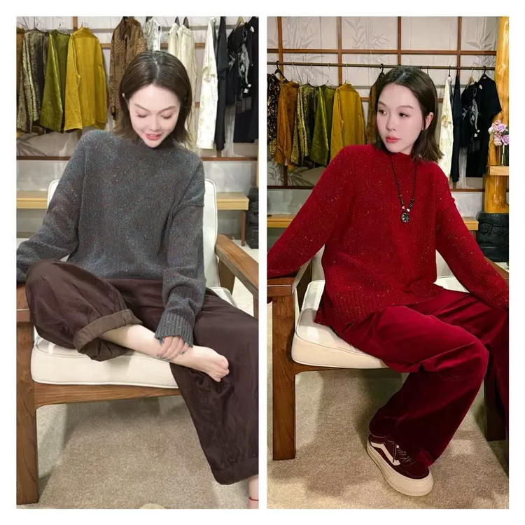 羊绒满天星！定制花纱山羊绒上衣！GZ6543