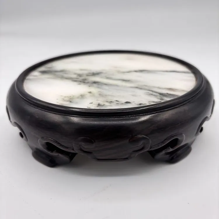 紫光檀如意云石圆型底座