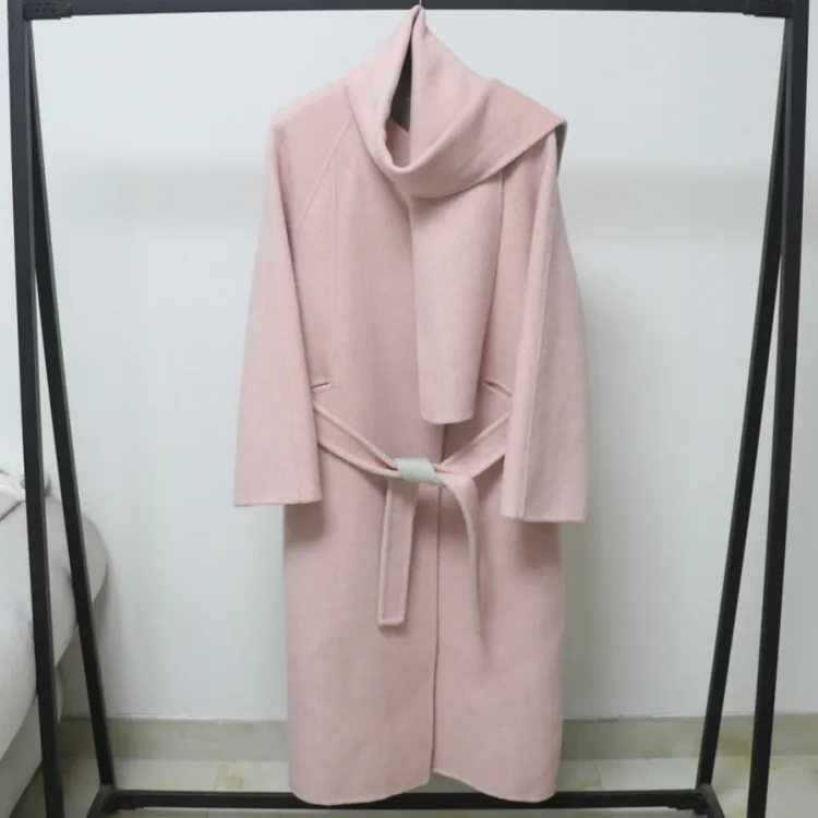 2025欧洲站双面羊毛大衣女带秋冬围巾年新款韩系时尚气质毛呢外套