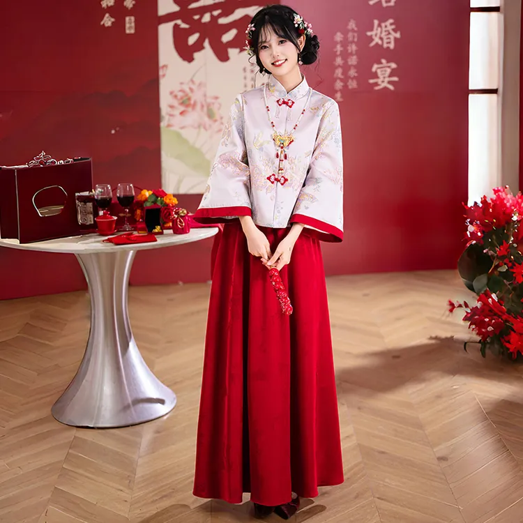 新中式国风古典喜庆上衣重工提花半身裙新娘结婚敬酒服两件套2931