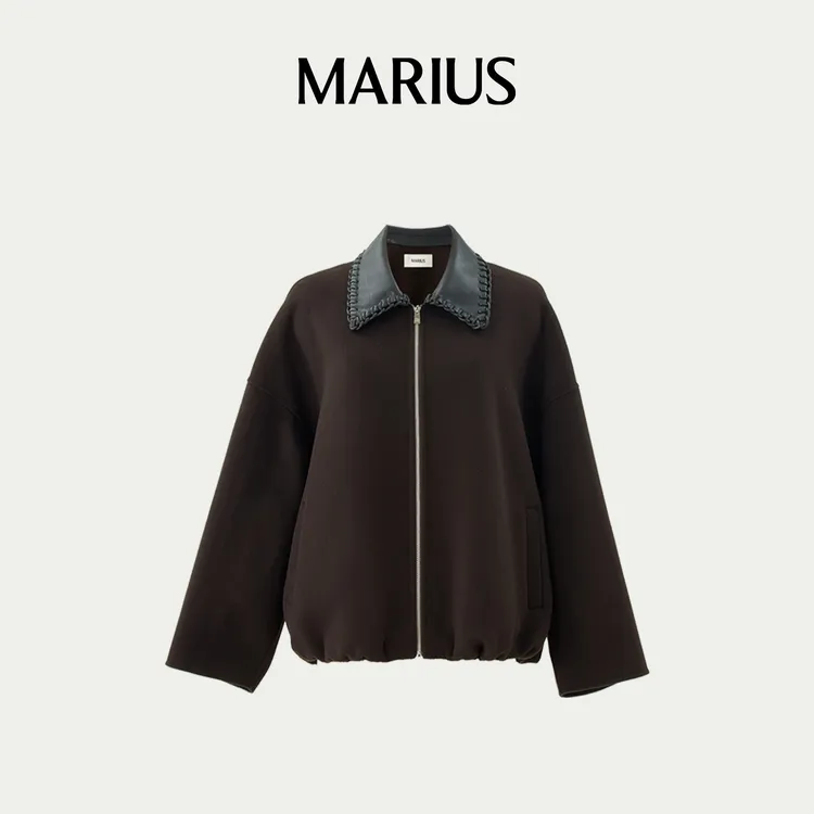 MARIUS“果丹皮”廓形翻领拉链门襟短夹克外套
