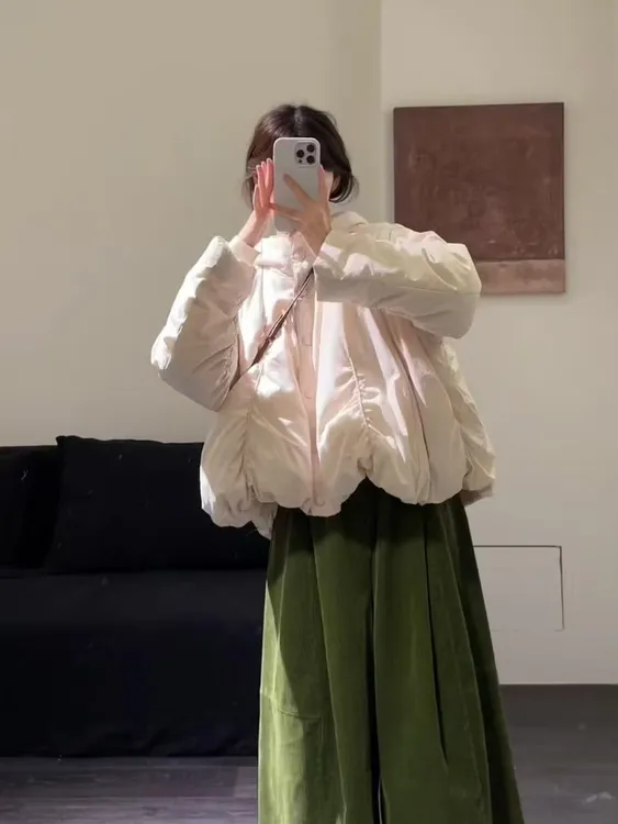 2025秋冬新款法式温柔风洋气保暖棉服外套搭配阔腿裤气质两件套女