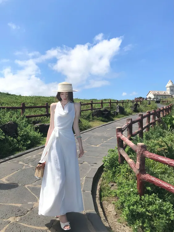 EIA一尧【观山月】复古知性买手松弛小众连衣裙假一片式设计荡领裙
