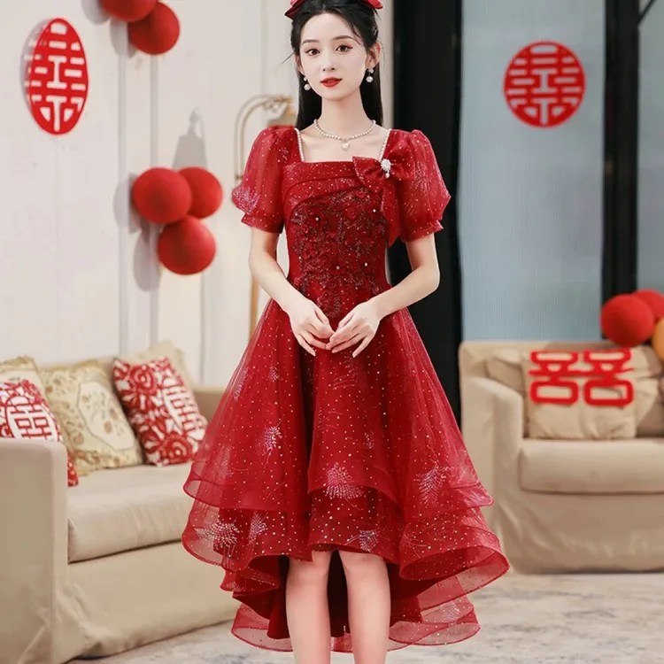 敬酒服新娘2025新款小个子结婚订婚高级感红色轻婚纱礼服裙女