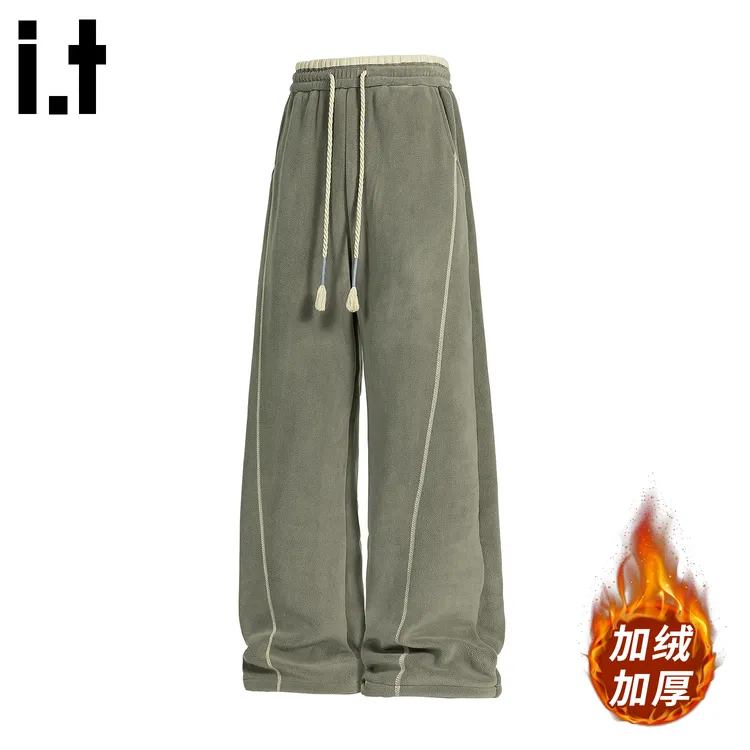 i.t:CHOCOOLATE加绒加厚休闲裤子男款冬季新款高级感百搭直筒长裤