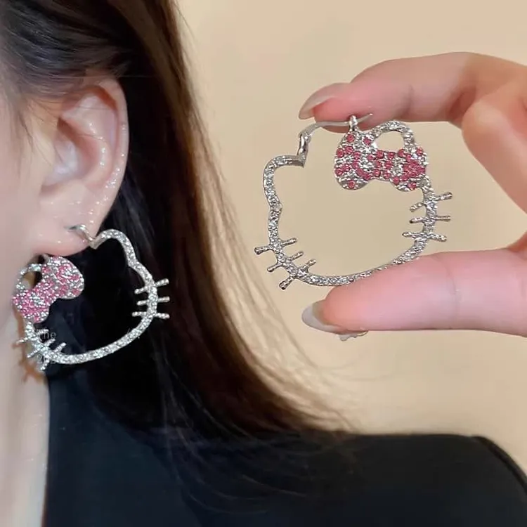 合金锆石耳饰 超闪粉钻镂空kt耳圈女2025新款甜美高级感耳环耳饰