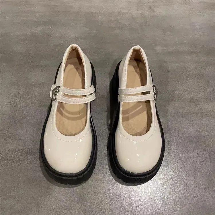 黑色新款厚底复古甜酷皮鞋女增高圆头PU材质单鞋春季