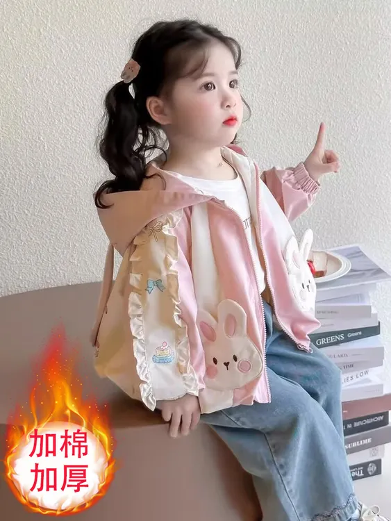女童外套新款春秋装加棉女小童卡通加厚款网红洋气女宝宝韩版时尚