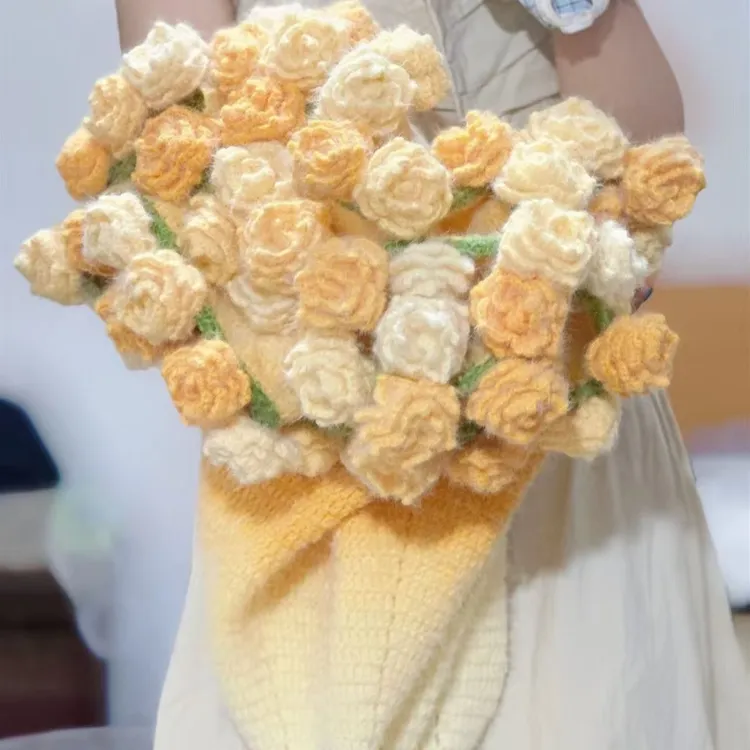 渐变绒毛玫瑰毯子花束毯子手工编织diy七星毯子披肩可接成品定制