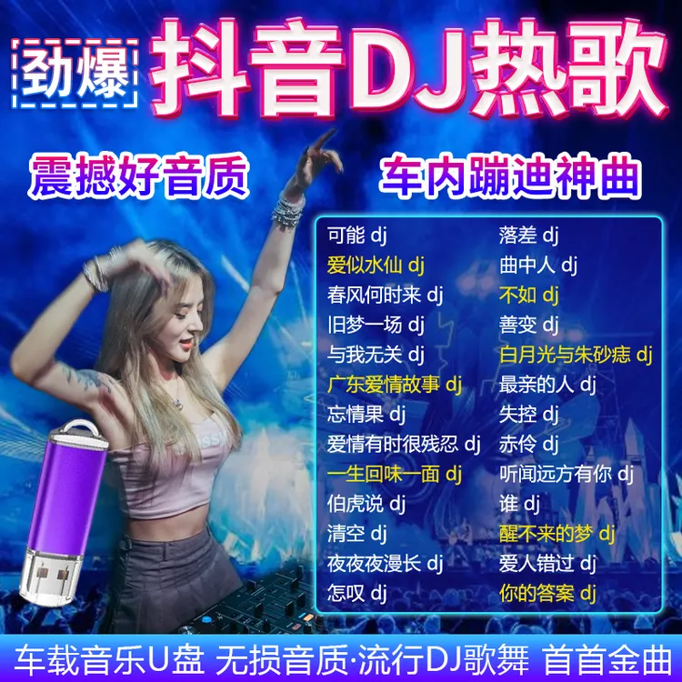 车载u盘重低音DJ舞曲2025新款抖音劲爆DJ中文无损MP3经典音乐优盘