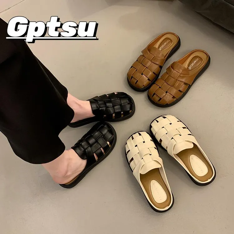 GPTSu包头拖鞋女外穿高级感沙滩鞋夏季新款海边编织配裙子凉拖鞋