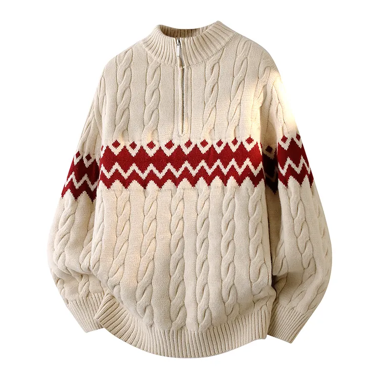 侨迪蒙拉重磅秋冬季潮牌半拉链男士针织衫加厚保暖内搭半高领毛衣