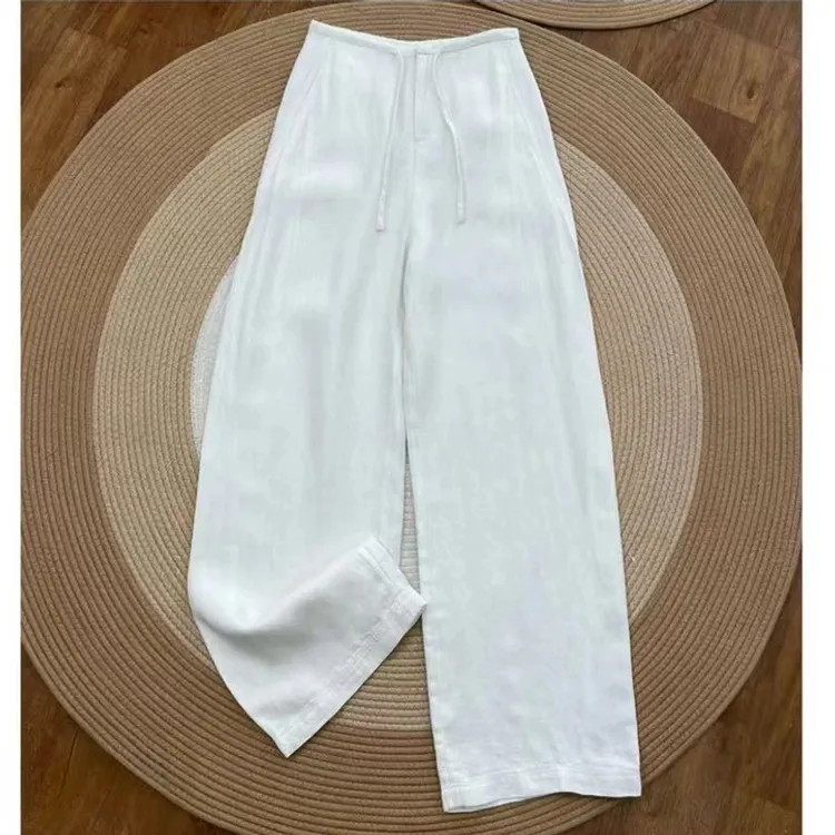 100％正品亚麻双股纱线法国雨露亚麻劳拉风休闲宽松法麻阔腿裤
