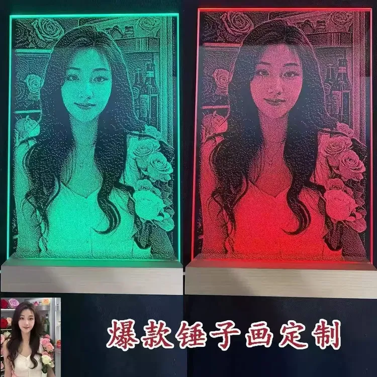 锤子玻璃画定制照片纯私人手工琉璃送老婆女友生日礼物实用工艺品