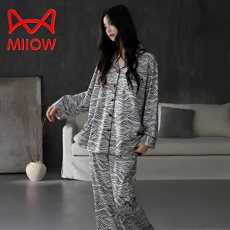 MiiOW/猫人斑马纹长袖休闲女士夏季春秋季睡衣2025新款家居服套装