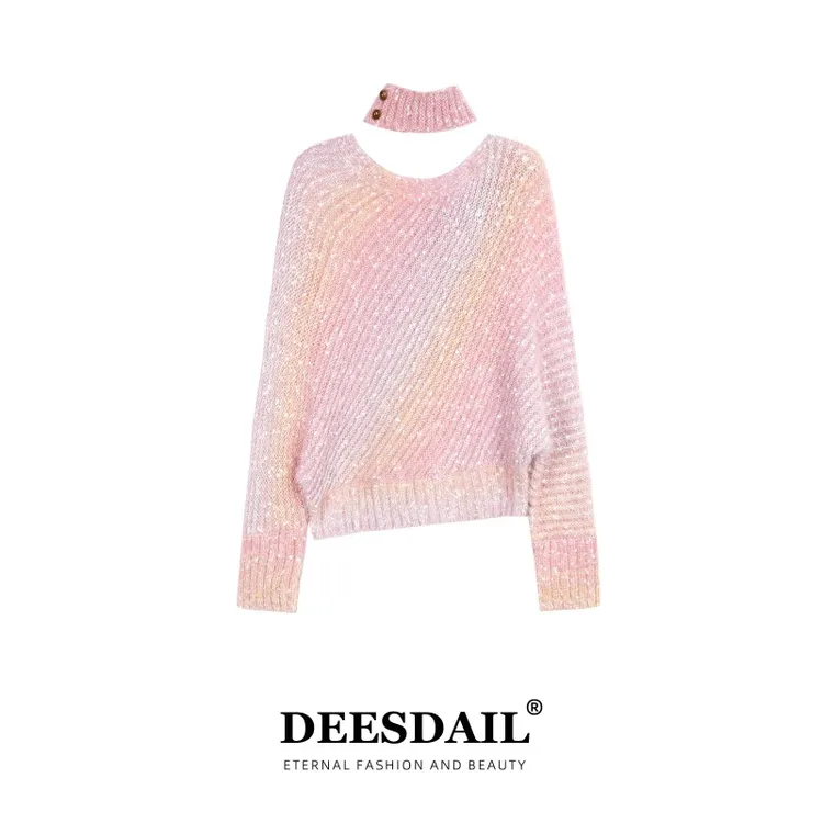 Deesdail冬季渐变长袖知性秋冬毛衣显瘦小众知性针织衫女A277