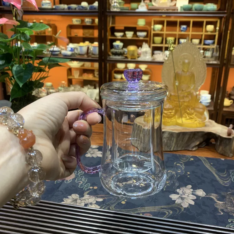 莲花底绿茶杯人工吹制家用高端纯手工