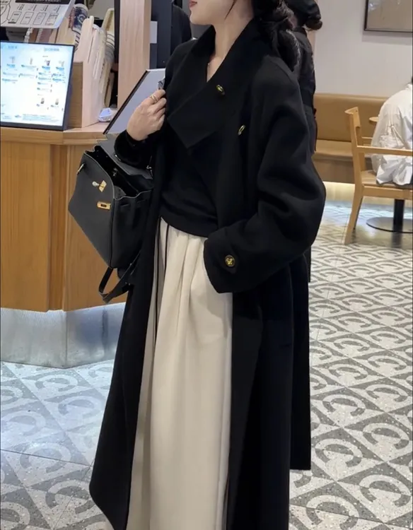 秋冬新款加厚气质立领中长款外套女装