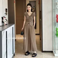 年终大促 时尚百搭显瘦短袖V领上衣+半身长裙两件套装JQ160772