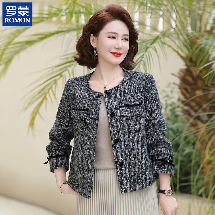 罗蒙年轻妈妈秋装气质高档外套新款中老年女装时尚秋季小香风夹克