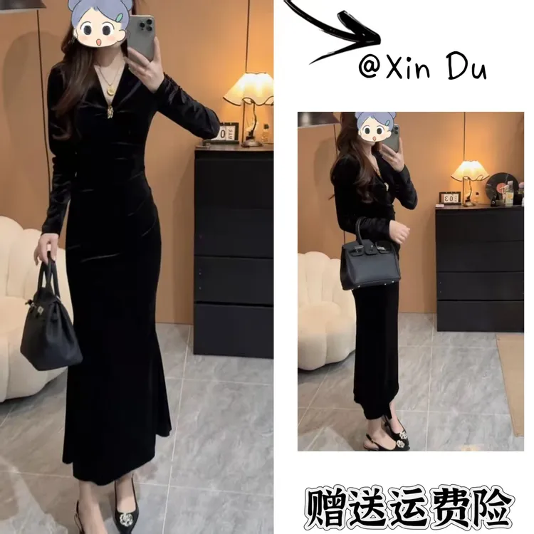 2025秋季新款时尚显瘦气质女士网红洋气连衣裙百搭款D22338