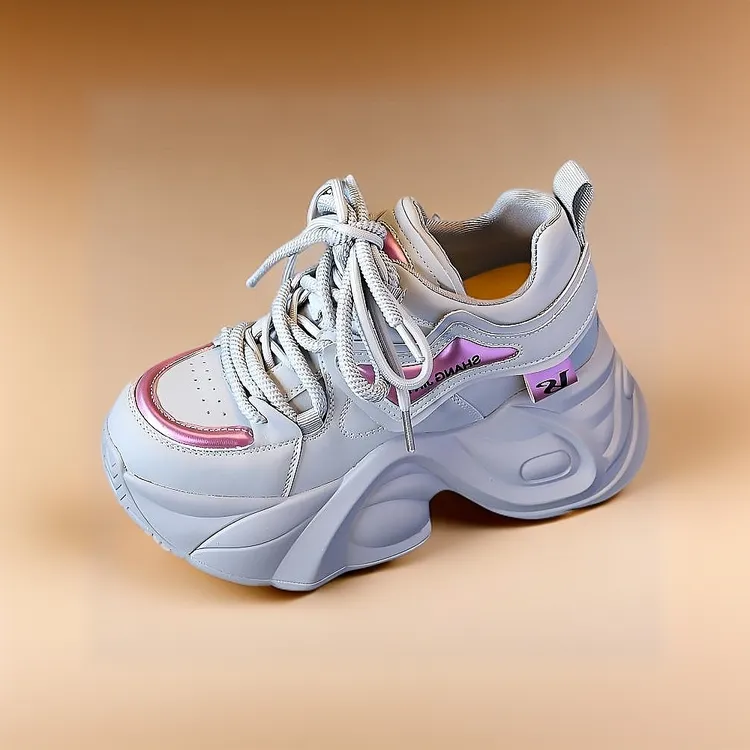 时尚显脚小老爹鞋女款内增高2025春季新款百搭拼色厚底休闲鞋透气