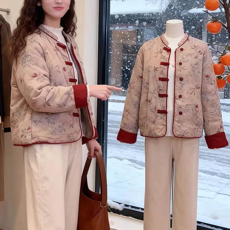 时尚复古国风双面穿显瘦棉服外套女秋冬季新款新中式设计盘扣棉衣