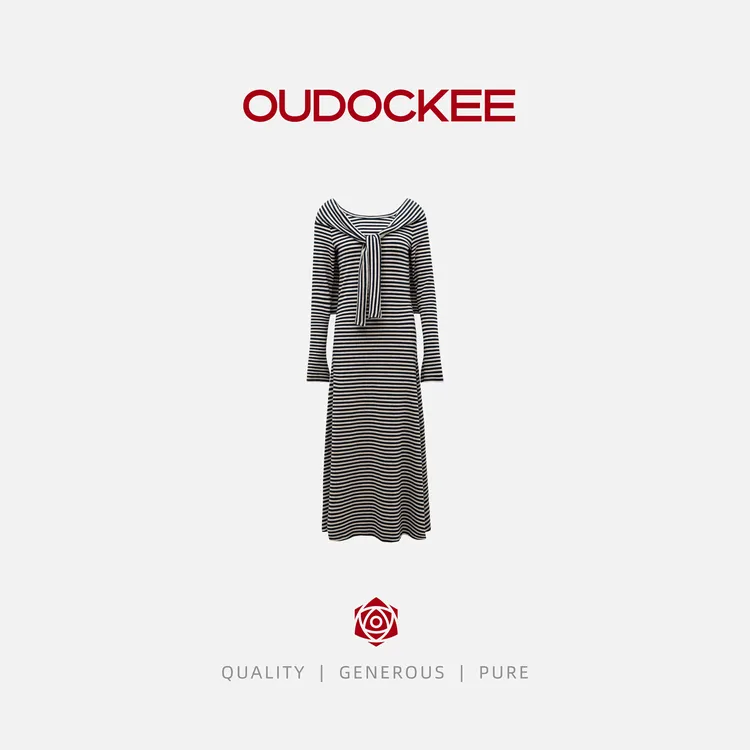 OUDOCKEE 鸥鸥 【棉】条纹裙 圆领披肩收腰显瘦连衣裙 L2503X525T