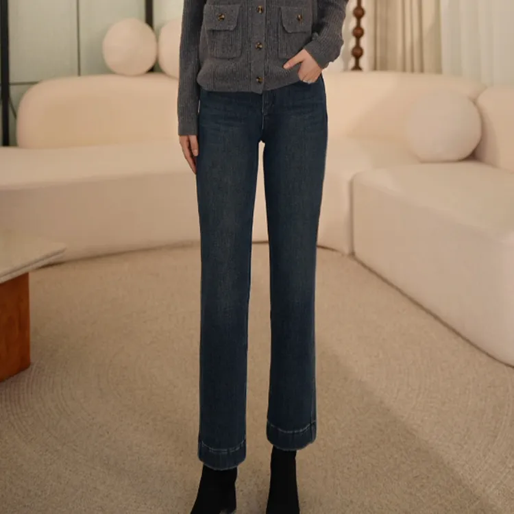 【加绒牛仔法棍裤】枫竺阿楠anan中高腰显瘦显高四面弹直筒牛仔裤