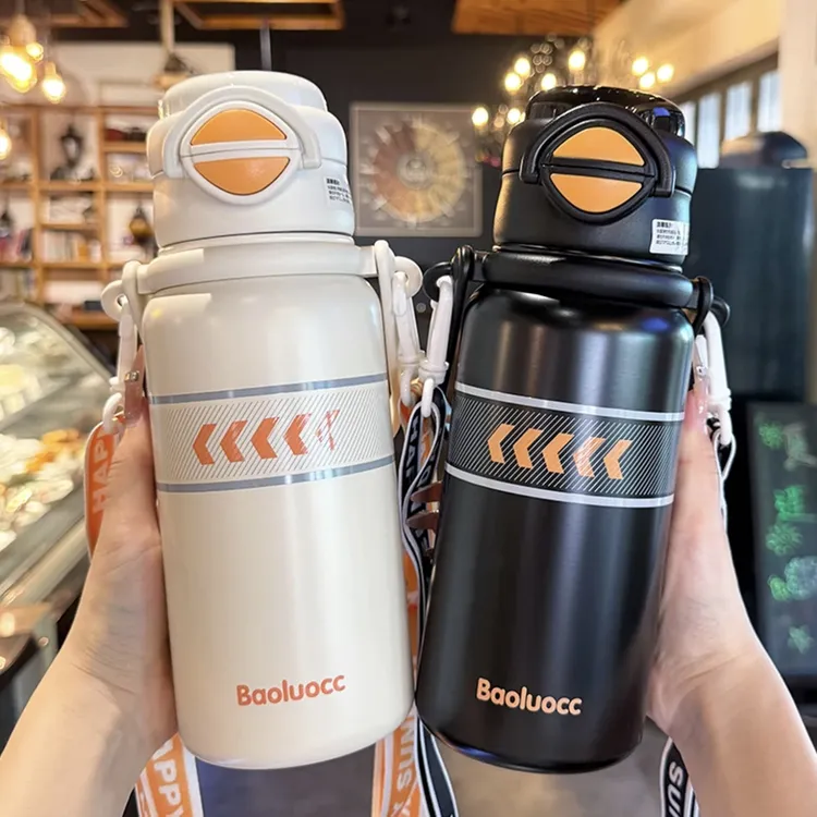新款大容量便携背带双饮保温杯学生运动水杯户外手提旅行保温水壶