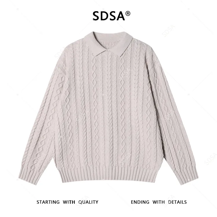 SDSA男士秋冬新款痞帅男装简约纯色纽花翻领毛衣百搭慵懒风针织衫