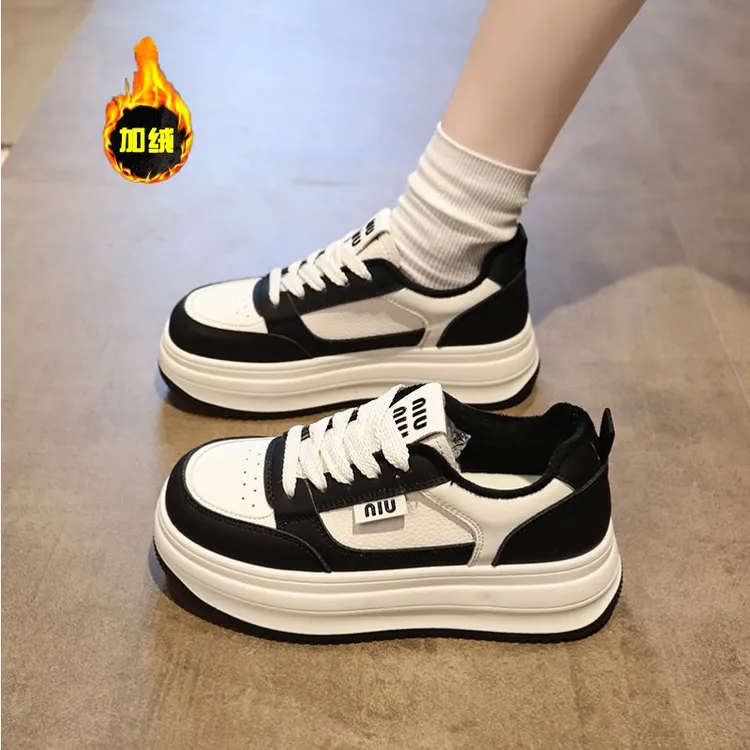 爆款加绒拼色小白鞋女秋冬新款时尚百搭休闲运动厚底板鞋软底单鞋