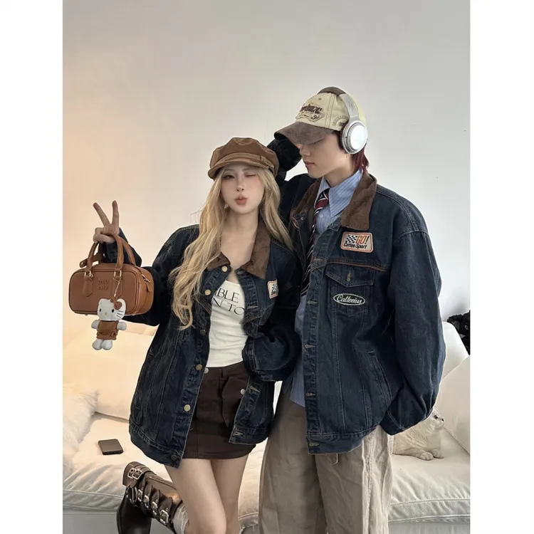 高级感情侣装春秋2025新款小众设计休闲夹克男女国潮宽松外套潮牌