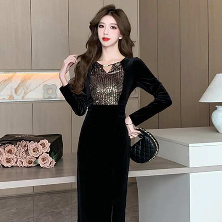 2025新款精致感时尚连衣裙包臀一步裙显瘦宴会裙优雅长裙女D0136